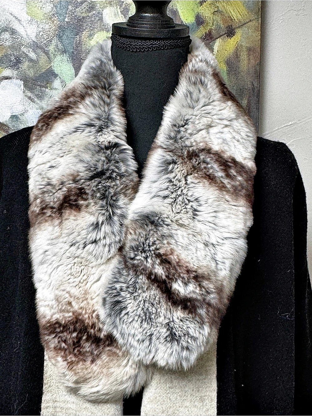Vintage Rozelle Furs Genuine Fur Collar Scarf Brown Gray Cream